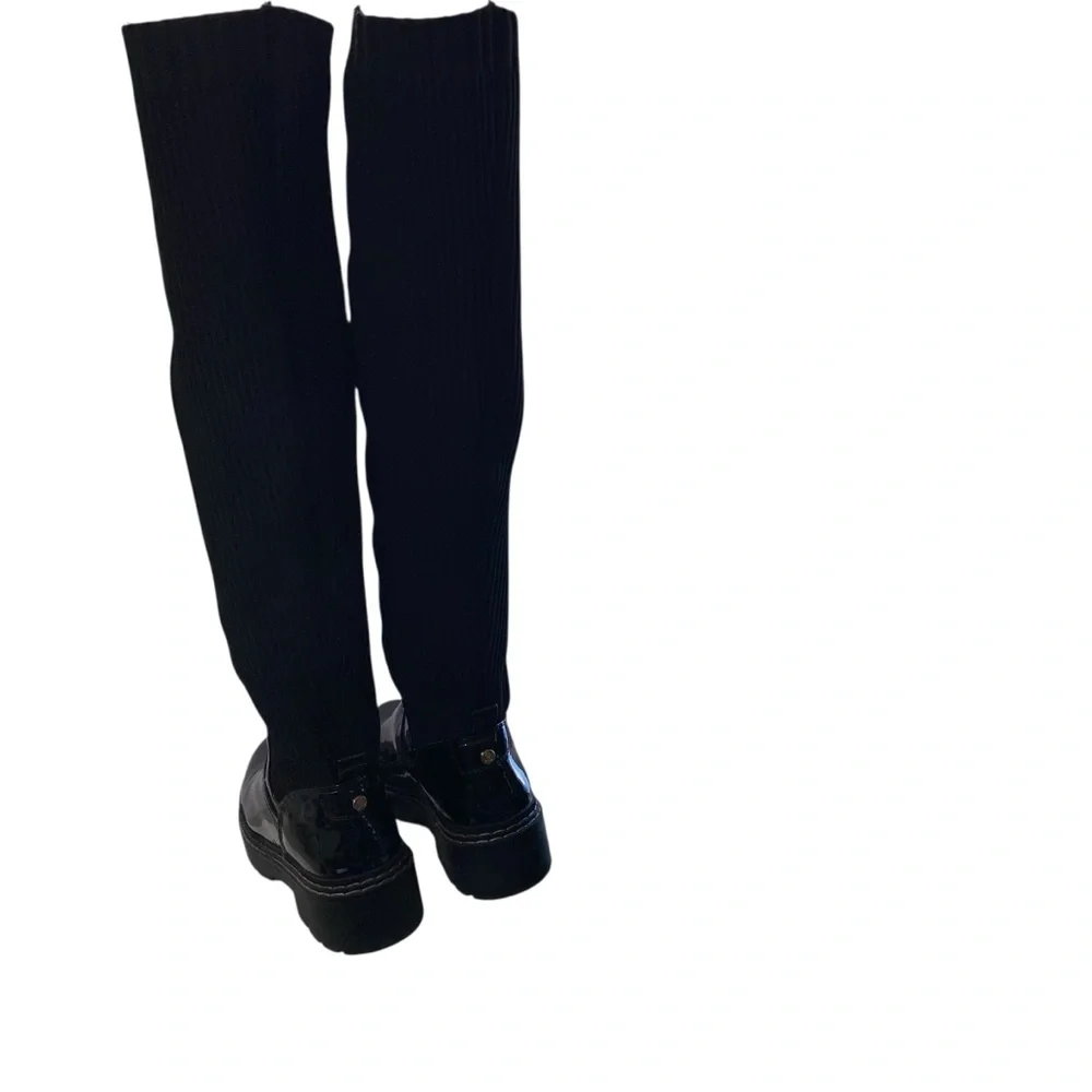 River Island Amsterdam‎ Womens Black Long Patent Knitted Over the Knee Boots 6.5